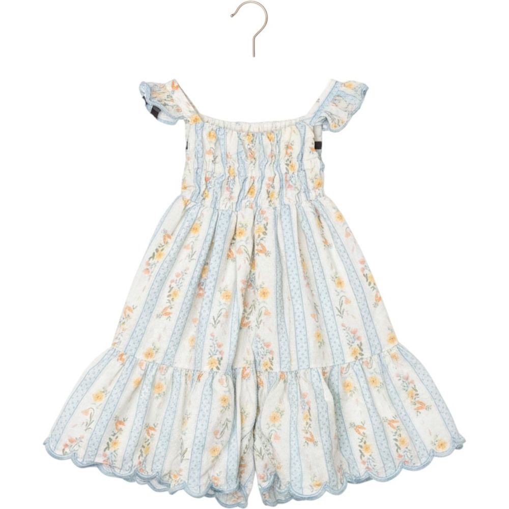 Shabby Chic Floral Stripe Dress Kids 2T Blue White Good Smocked Carrot Print